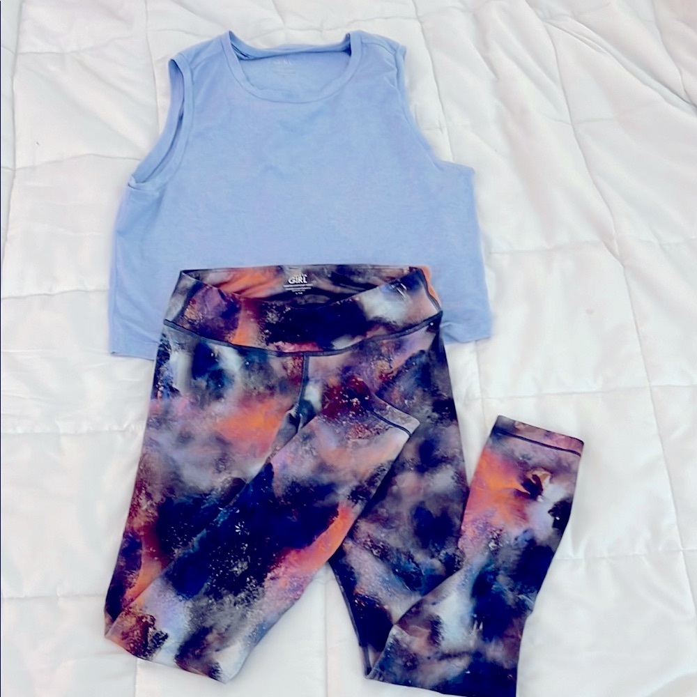 Athleta Girl Chit Chat Tight and Blue Uptempo Midi Tank Top Set Size Large(12)